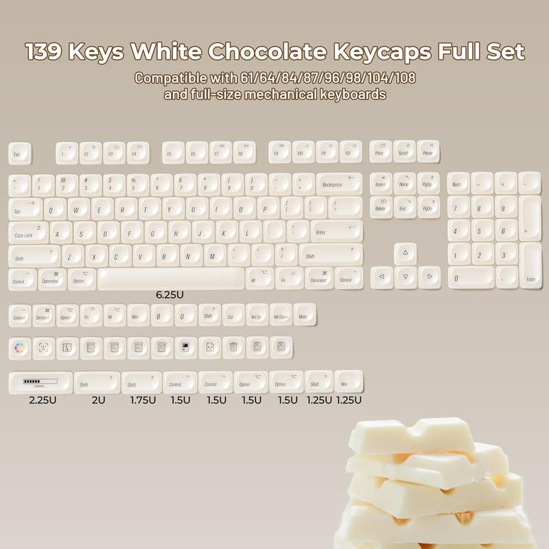 OHY XVX White Keycaps, MOA Profile Keycap Set, Minimalist Mac Style, Custom Cute Ceramic-Textured Keycaps for MX Switches Mechanical Keyboard-White Chocolate - Image 5